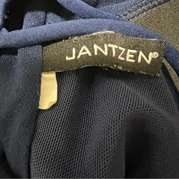 Jantzen Navy Blue Macrame Strappy Back One Piece Ruched Bathing Suit Swim M - Picture 9 of 14